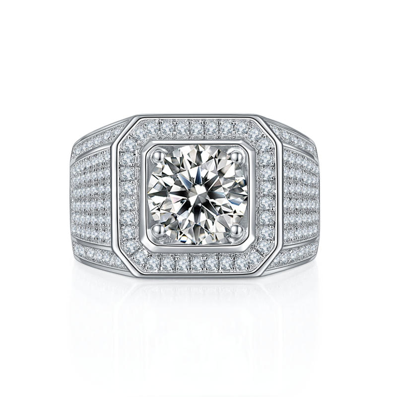 胡军款S925银镀白金MoissaniteMen's Ring3ctD级